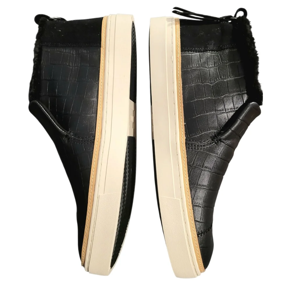 Toms‎ Paxton Leather Faux Fur Chukka Sneaker Booties Women's Black sz 11